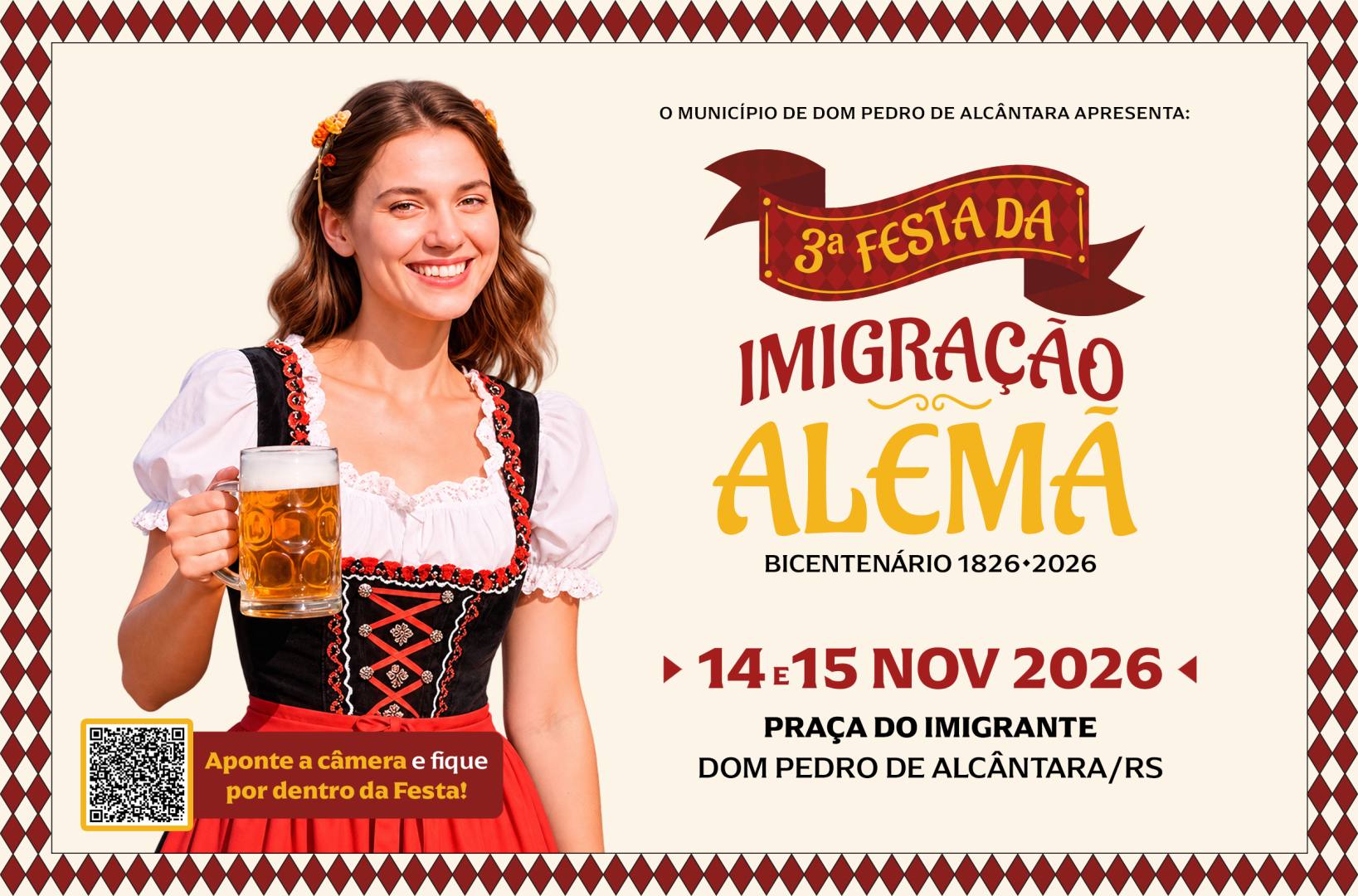 Praça do Imigrante será o palco das festividades em novembro. (Foto: Prefeitura Municipal de Dom Pedro de Alcântara)