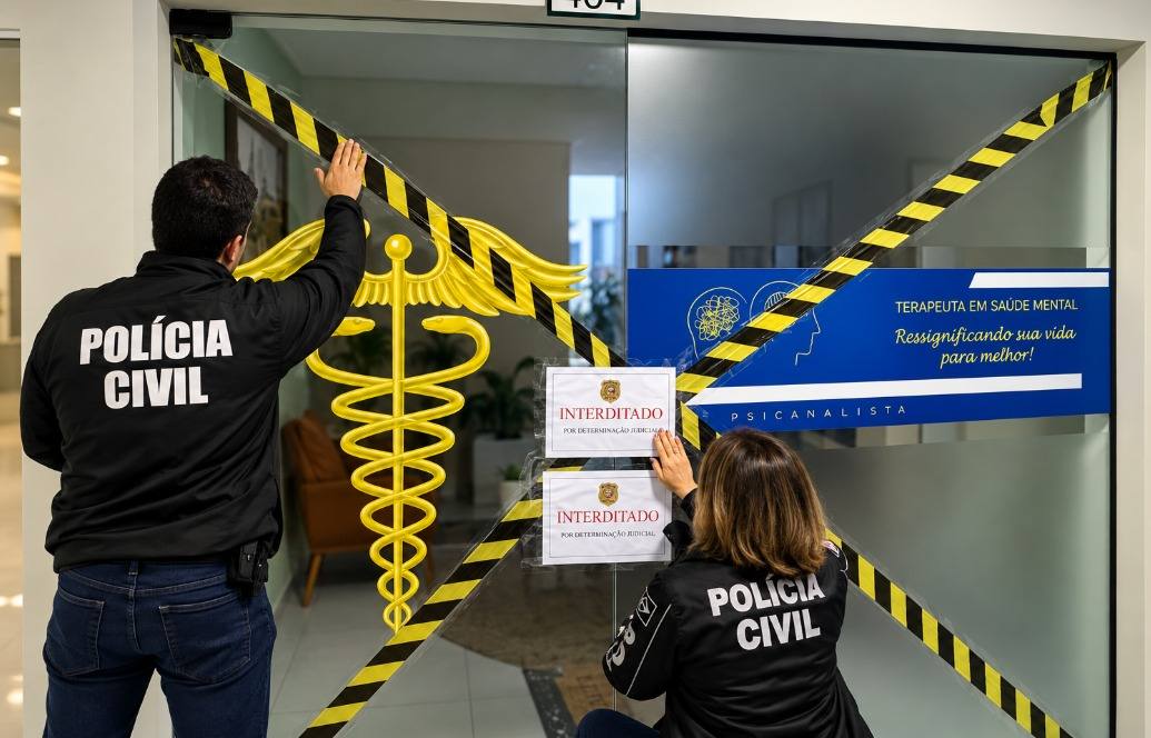 Policiais civis cumpriram mandado judicial de interdição contra consultório no centro de Araranguá. (Foto: Polícia Civil)